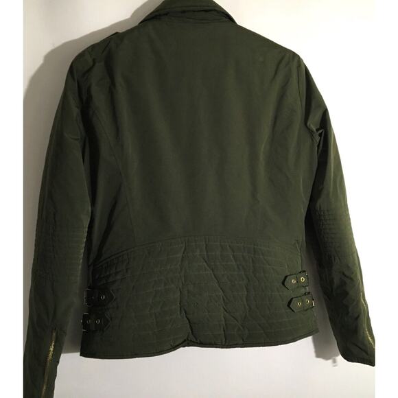 Love Moschino Women's Size 6 Olive Green Nylon Moto Biker Style Zipper Jacket - Picture 6 of 6